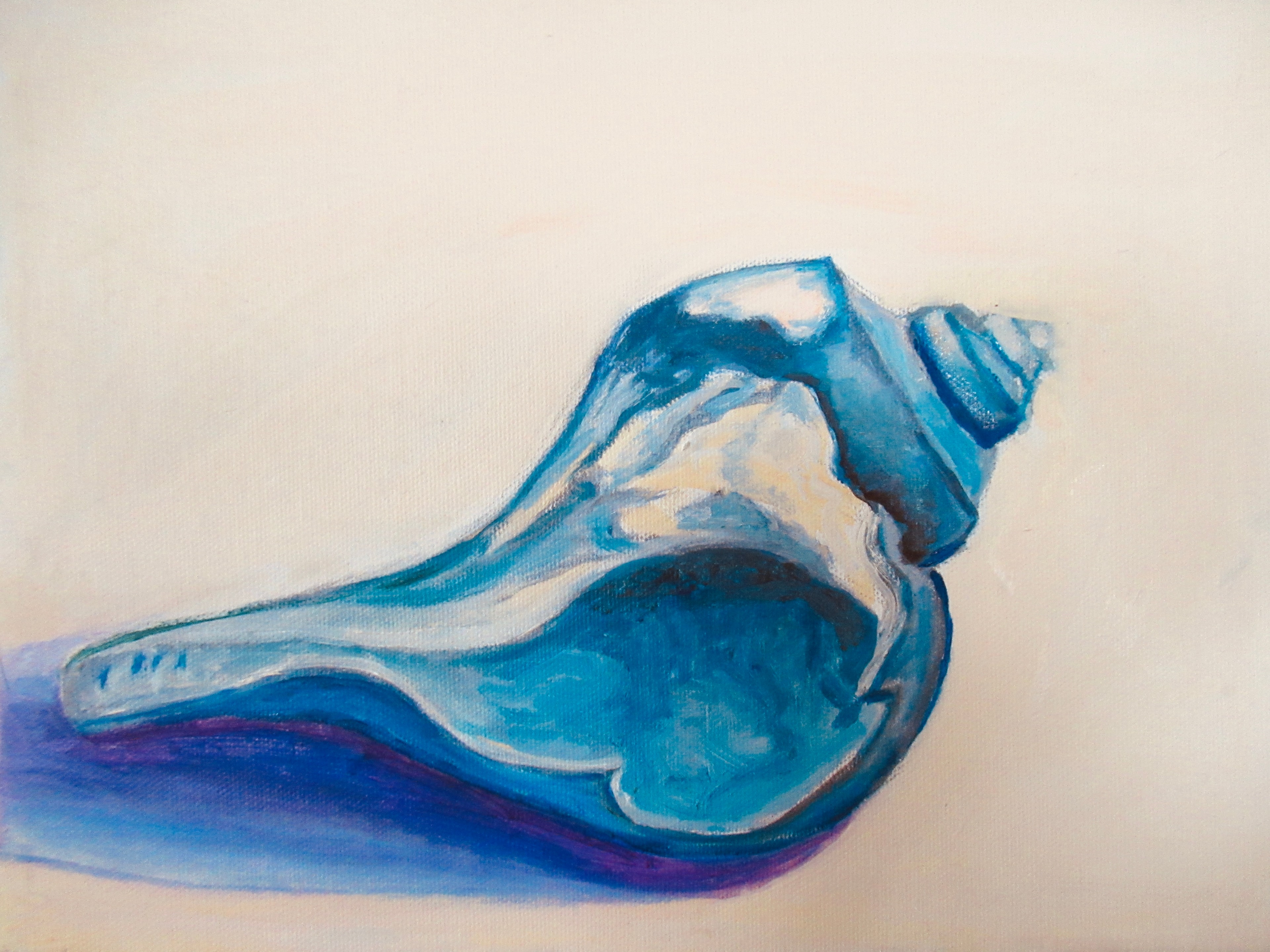 Knobbed whelk shell in blue — original artwork by Lisa