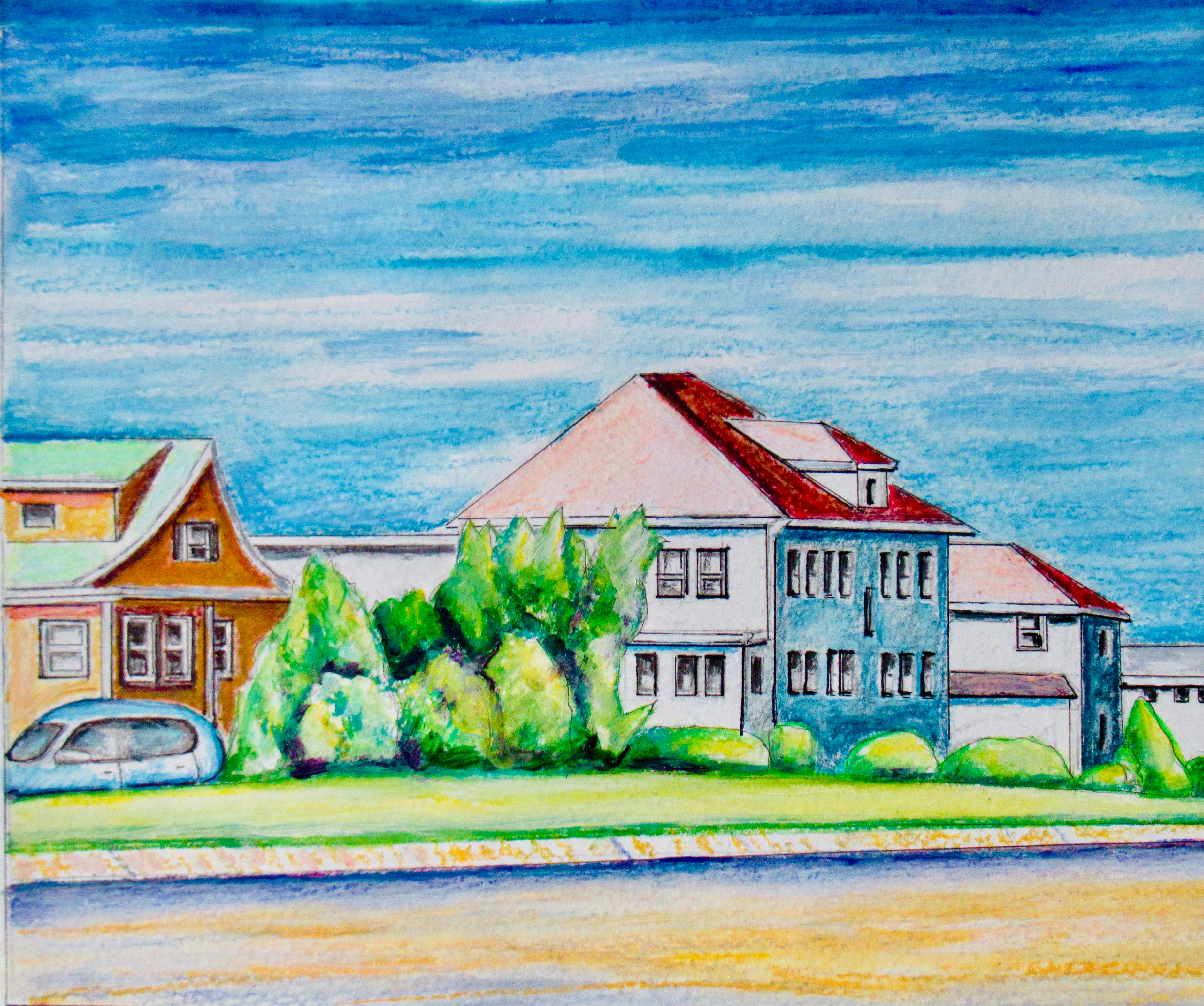 Villa Maria coastal houses watercolor — original artwork by Lisa